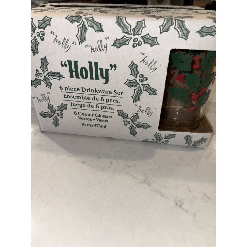 6 MCM Vintage Holly Berry Drinking Tumblers‎ Christmas Holiday Indiana Glass